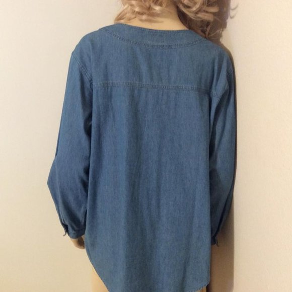 PTNY Denim : long-sleeved v-neck shirt with Noah's Ark Animals Appliqued! Size M - Picture 7 of 7